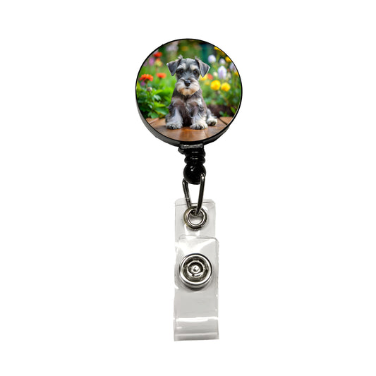 Miniature Schnauzer Dog Puppy Photo Retractable ID Key Card Name Tag Badge Holder with Clip