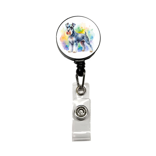 Miniature Schnauzer Dog Watercolor Style Retractable ID Key Card Name Tag Badge Holder with Clip