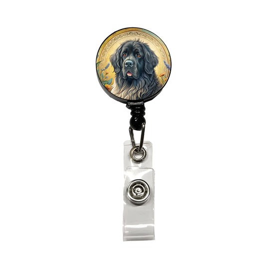 Newfoundland Dog Art Nouveau Retractable ID Key Card Name Tag Badge Holder with Clip