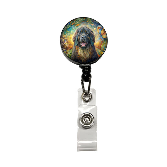 Newfoundland Dog Bohemian Art Retractable ID Key Card Name Tag Badge Holder with Clip