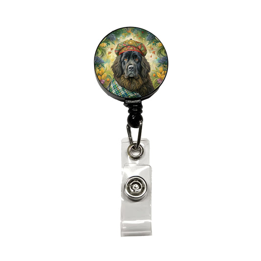 Newfoundland Dog French Bohemian Art Retractable ID Key Card Name Tag Badge Holder with Clip