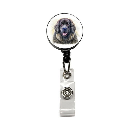 Newfoundland Dog Illustration Retractable ID Key Card Name Tag Badge Holder with Clip