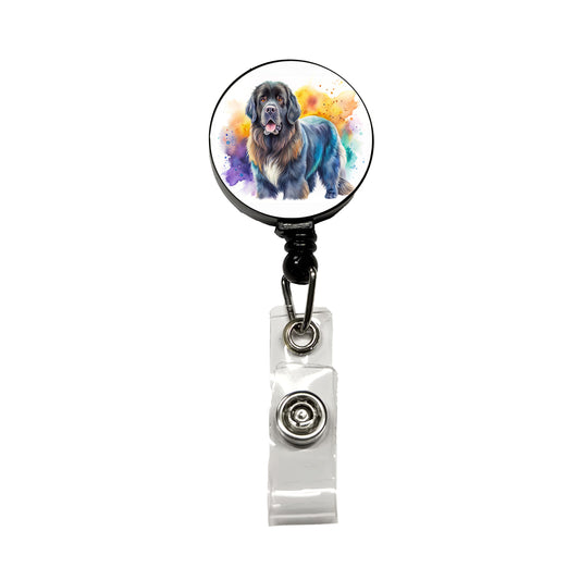 Newfoundland Dog Watercolor Style Retractable ID Key Card Name Tag Badge Holder with Clip