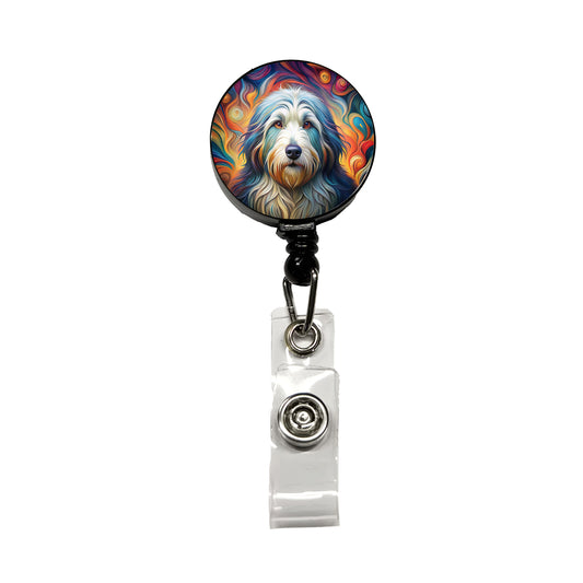 Old English Sheepdog Dog Abstract Art Retractable ID Key Card Name Tag Badge Holder with Clip
