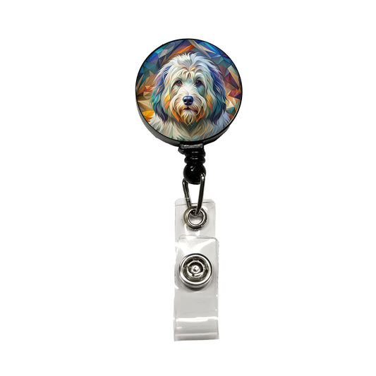 Old English Sheepdog Dog Abstract Stylized Art Retractable ID Key Card Name Tag Badge Holder with Clip