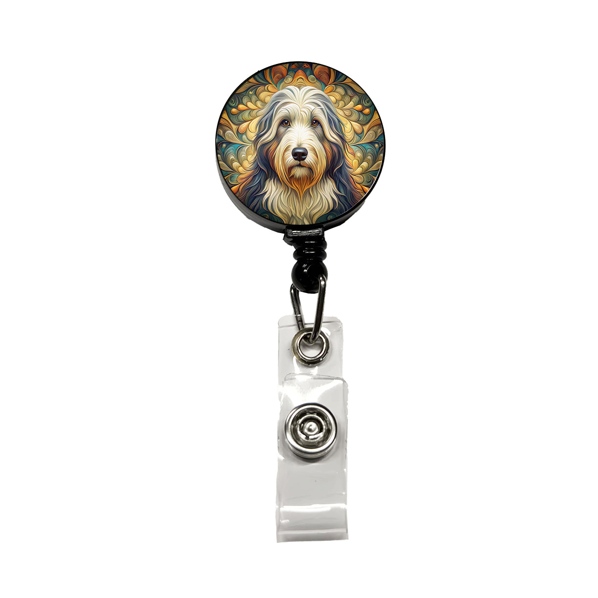 Old English Sheepdog Dog Art Nouveau Retractable ID Key Card Name Tag Badge Holder with Clip