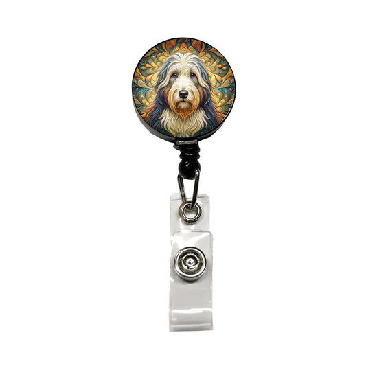 Old English Sheepdog Dog Art Nouveau Retractable ID Key Card Name Tag Badge Holder with Clip