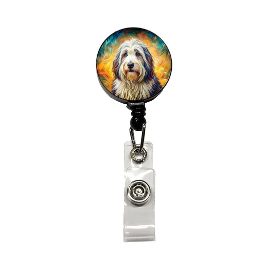 Old English Sheepdog Dog Bohemian Art Retractable ID Key Card Name Tag Badge Holder with Clip