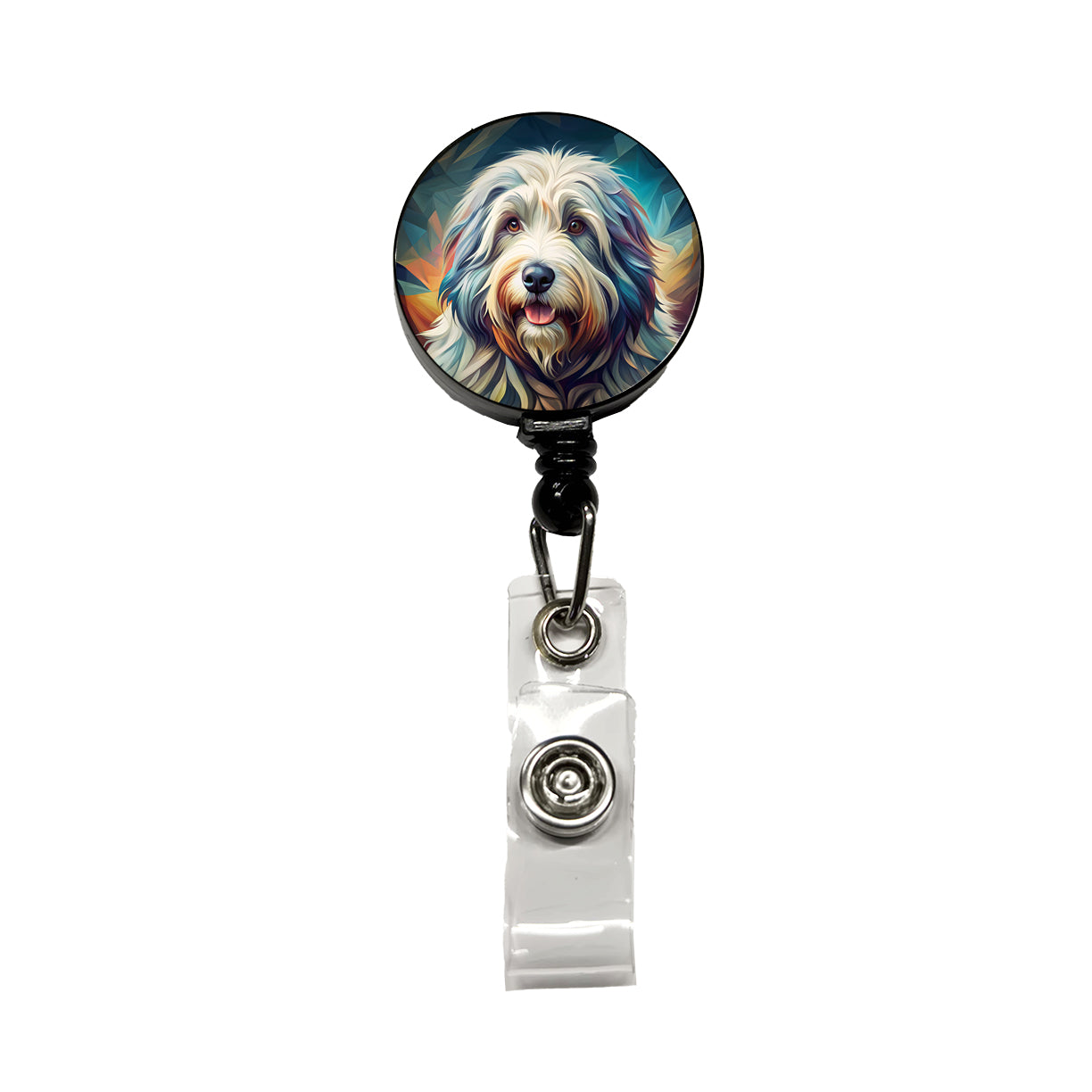 Old English Sheepdog Dog Contemporary Art Retractable ID Key Card Name Tag Badge Holder with Clip