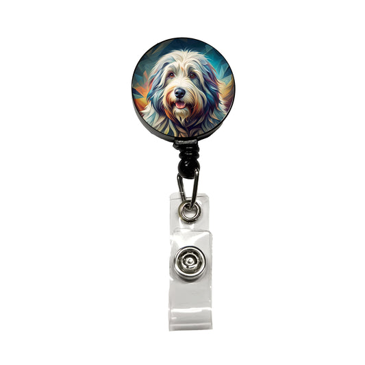 Old English Sheepdog Dog Contemporary Art Retractable ID Key Card Name Tag Badge Holder with Clip