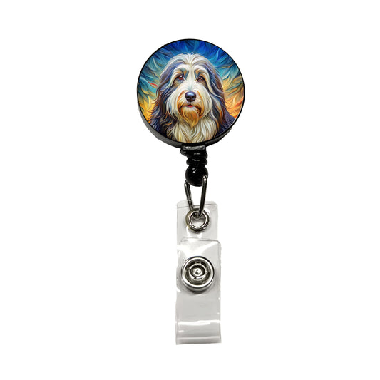 Old English Sheepdog Dog Expressionism Art Retractable ID Key Card Name Tag Badge Holder with Clip