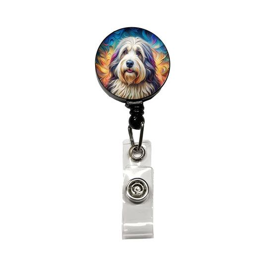 Old English Sheepdog Dog French Bohemian Art Retractable ID Key Card Name Tag Badge Holder with Clip