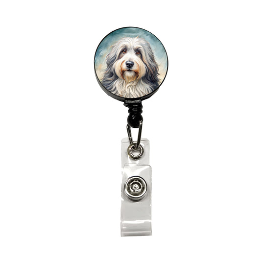 Old English Sheepdog Dog Illustration Retractable ID Key Card Name Tag Badge Holder with Clip
