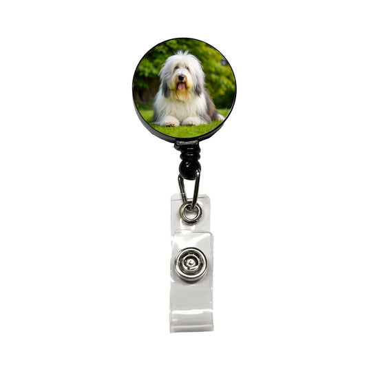 Old English Sheepdog Dog Photo Retractable ID Key Card Name Tag Badge Holder with Clip