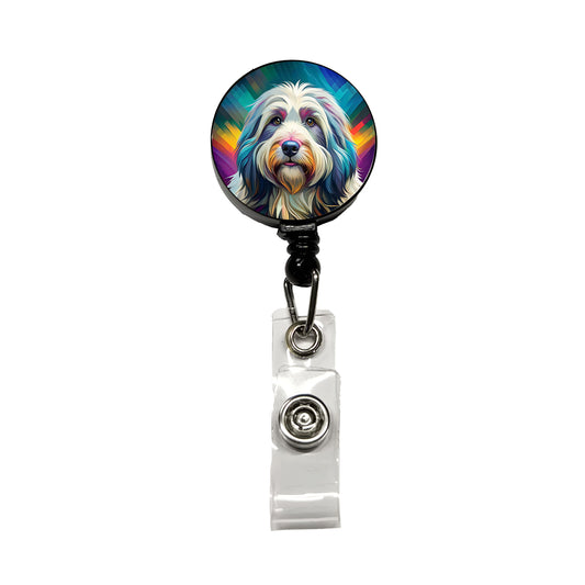 Old English Sheepdog Dog Pop Art Retractable ID Key Card Name Tag Badge Holder with Clip
