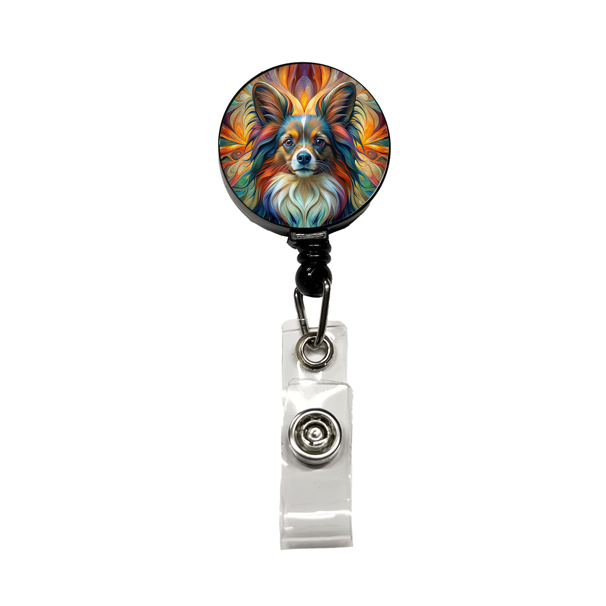 Papillion Dog Abstract Art Retractable ID Key Card Name Tag Badge Holder with Clip