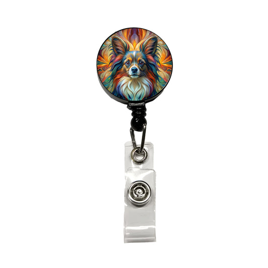 Papillion Dog Abstract Art Retractable ID Key Card Name Tag Badge Holder with Clip