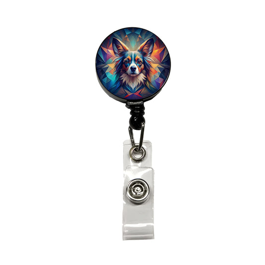 Papillion Dog Abstract Stylized Art Retractable ID Key Card Name Tag Badge Holder with Clip