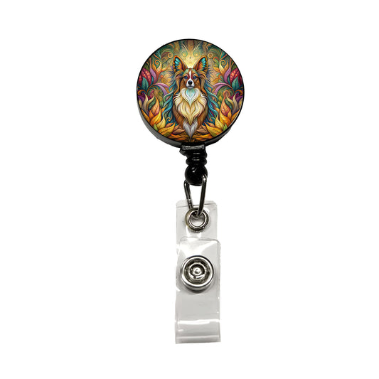 Papillion Dog Art Nouveau Retractable ID Key Card Name Tag Badge Holder with Clip