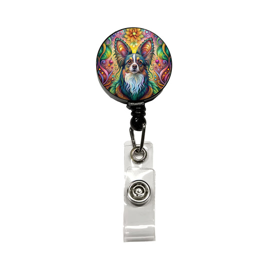 Papillion Dog Bohemian Art Retractable ID Key Card Name Tag Badge Holder with Clip