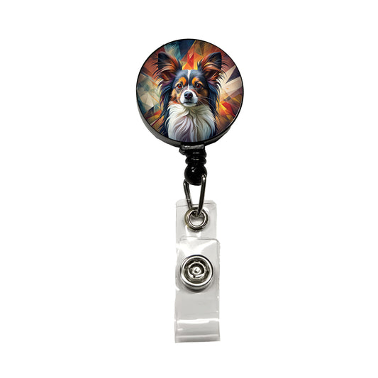 Papillion Dog Contemporary Art Retractable ID Key Card Name Tag Badge Holder with Clip