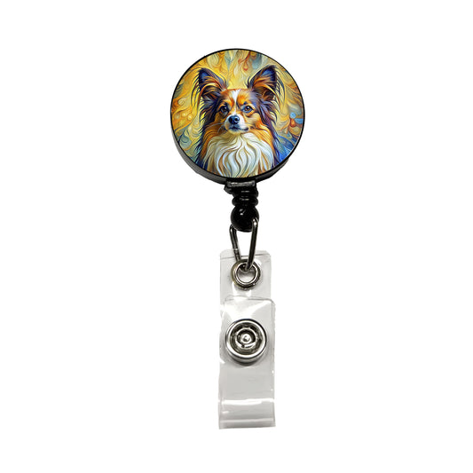 Papillion Dog Expressionism Art Retractable ID Key Card Name Tag Badge Holder with Clip