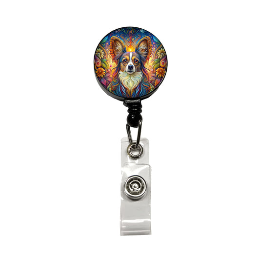 Papillion Dog French Bohemian Art Retractable ID Key Card Name Tag Badge Holder with Clip