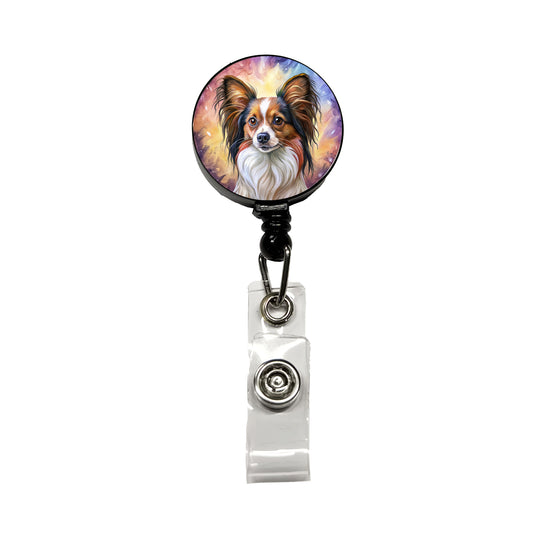 Papillion Dog Illustration Retractable ID Key Card Name Tag Badge Holder with Clip