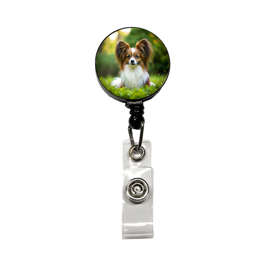 Papillion Dog Photo Retractable ID Key Card Name Tag Badge Holder with Clip