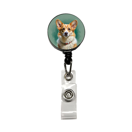 Pembroke Welsh Corgi Dog Illustration Retractable ID Key Card Name Tag Badge Holder with Clip