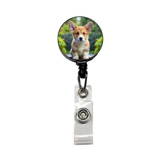 Pembroke Welsh Corgi Dog Puppy Photo Retractable ID Key Card Name Tag Badge Holder with Clip