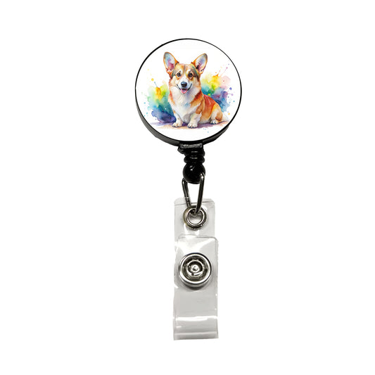 Pembroke Welsh Corgi Dog Watercolor Style Retractable ID Key Card Name Tag Badge Holder with Clip