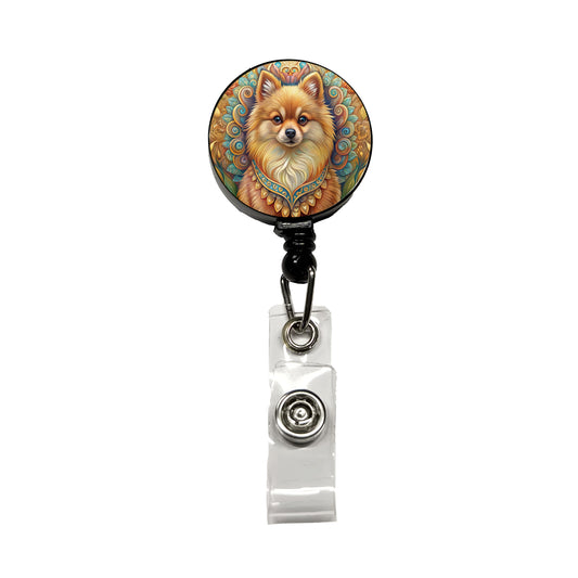 Pomeranian Dog Art Nouveau Retractable ID Key Card Name Tag Badge Holder with Clip