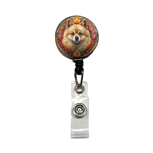 Pomeranian Dog Bohemian Art Retractable ID Key Card Name Tag Badge Holder with Clip