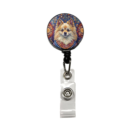 Pomeranian Dog French Bohemian Art Retractable ID Key Card Name Tag Badge Holder with Clip