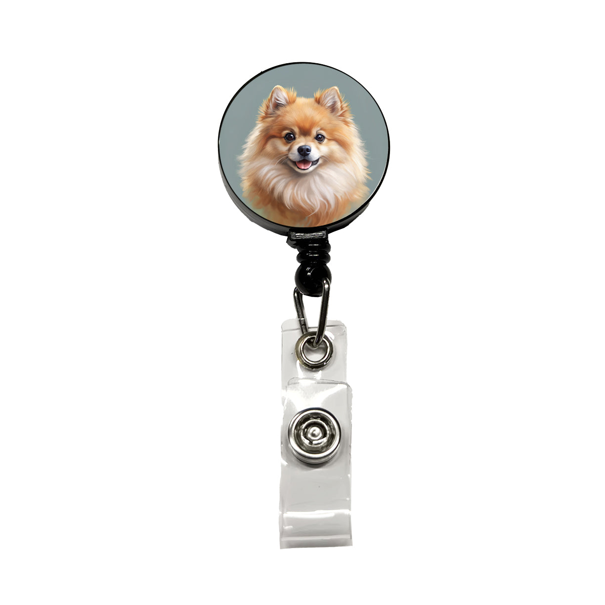 Pomeranian Dog Illustration Retractable ID Key Card Name Tag Badge Holder with Clip