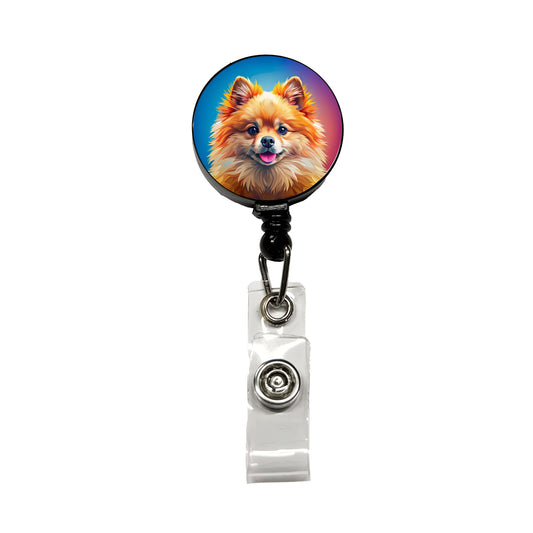 Pomeranian Dog Pop Art Retractable ID Key Card Name Tag Badge Holder with Clip