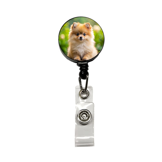 Pomeranian Dog Puppy Photo Retractable ID Key Card Name Tag Badge Holder with Clip