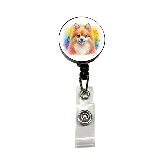 Pomeranian Dog Watercolor Style Retractable ID Key Card Name Tag Badge Holder with Clip
