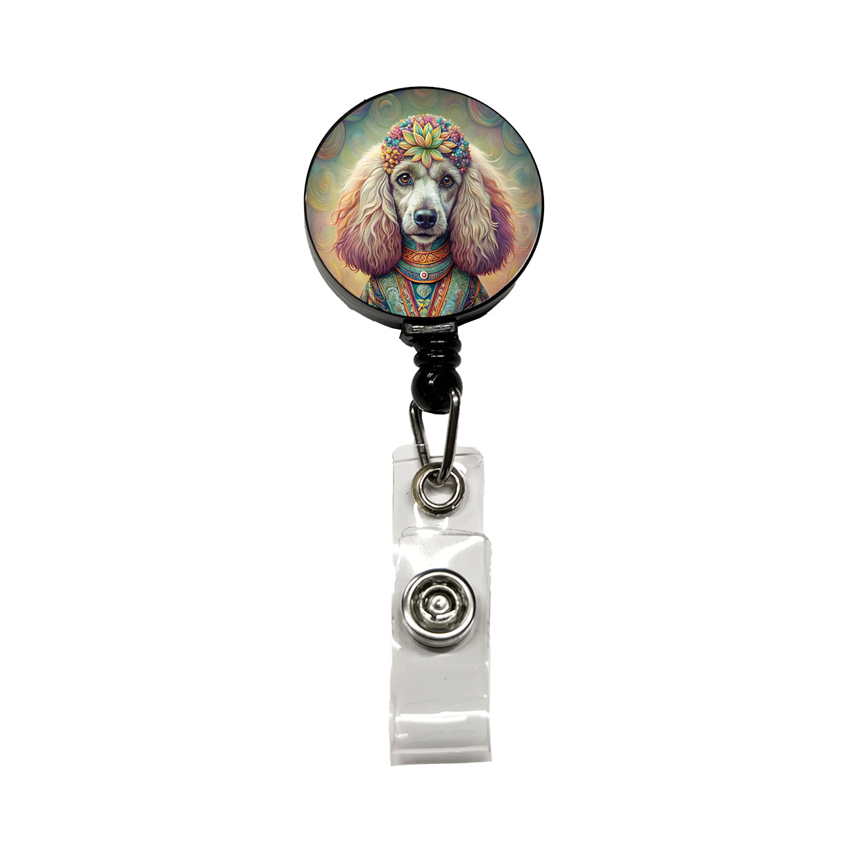 Poodle Dog Bohemian Art Retractable ID Key Card Name Tag Badge Holder with Clip
