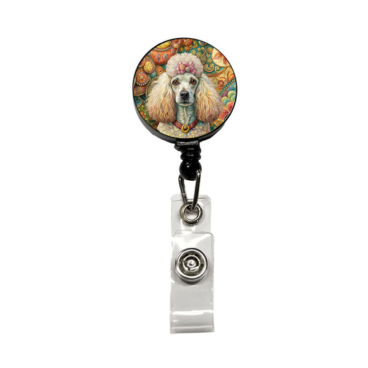 Poodle Dog French Bohemian Art Retractable ID Key Card Name Tag Badge Holder with Clip