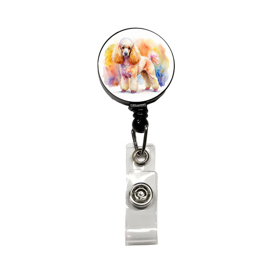 Poodle Dog Watercolor Style Retractable ID Key Card Name Tag Badge Holder with Clip