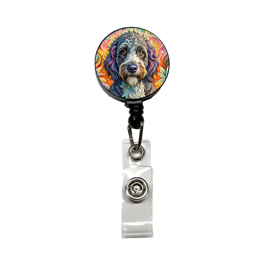 Portuguese Water Dog Bohemian Art Retractable ID Key Card Name Tag Badge Holder with Clip