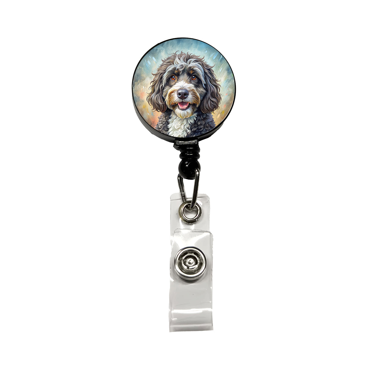 Portuguese Water Dog Illustration Retractable ID Key Card Name Tag Badge Holder with Clip