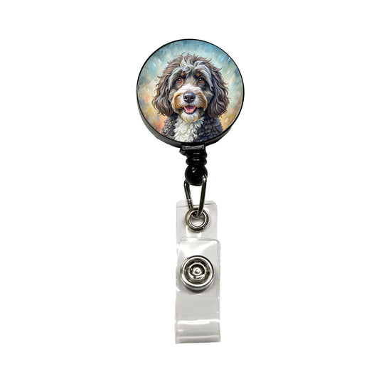 Portuguese Water Dog Illustration Retractable ID Key Card Name Tag Badge Holder with Clip