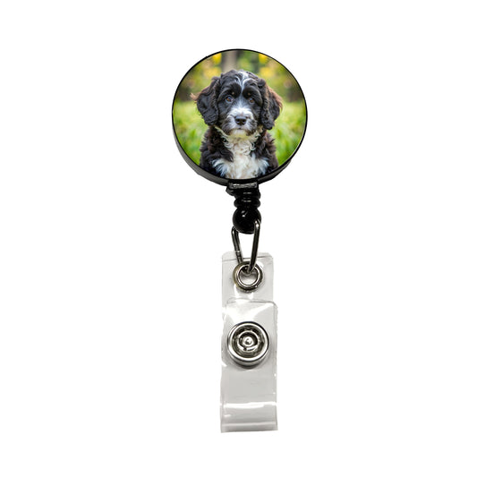 Portuguese Water Dog Puppy Photo Retractable ID Key Card Name Tag Badge Holder with Clip