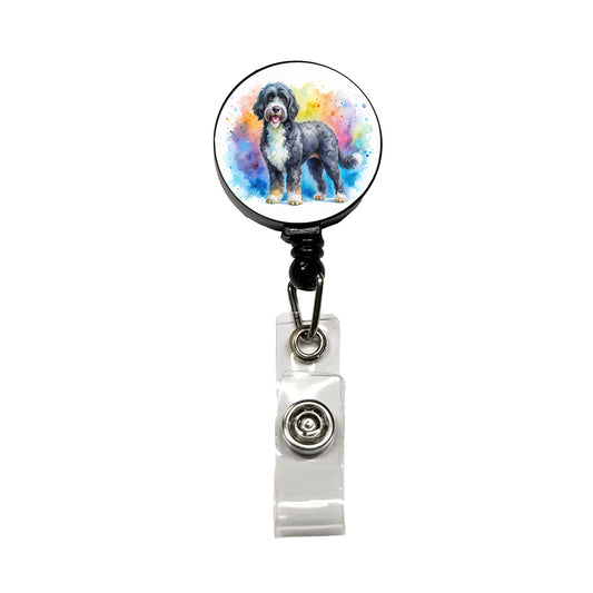 Portuguese Water Dog Watercolor Style Retractable ID Key Card Name Tag Badge Holder with Clip