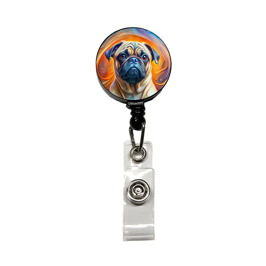 Pug Dog Abstract Art Retractable ID Key Card Name Tag Badge Holder with Clip