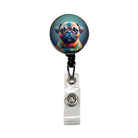 Pug Dog Abstract Stylized Art Retractable ID Key Card Name Tag Badge Holder with Clip