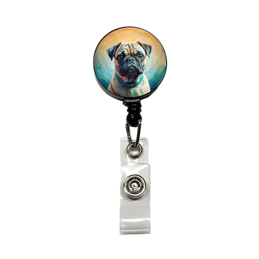 Pug Dog Contemporary Art Retractable ID Key Card Name Tag Badge Holder with Clip
